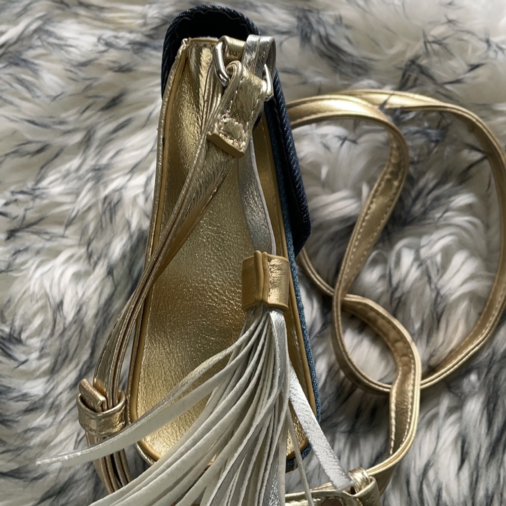 Joseph Ribkoff Crossbody Handbag Purse Denim With Metallic Gold. NWOT - Picture 7 of 7